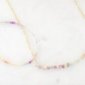 SET Fluorite Gemstone Necklace AND Bracelet Set Gold Chain Waterproof Jewelry
